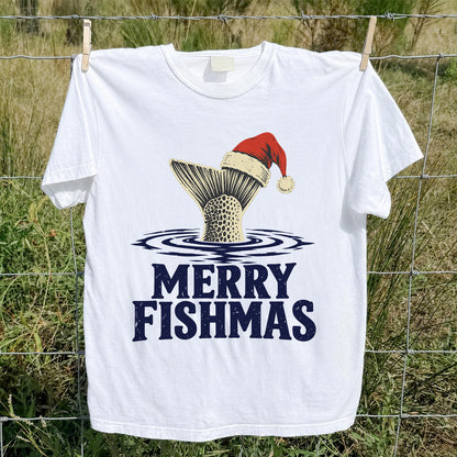Merry Fishmas Santa Hat Trout Fishing Graphic T-Shirt
