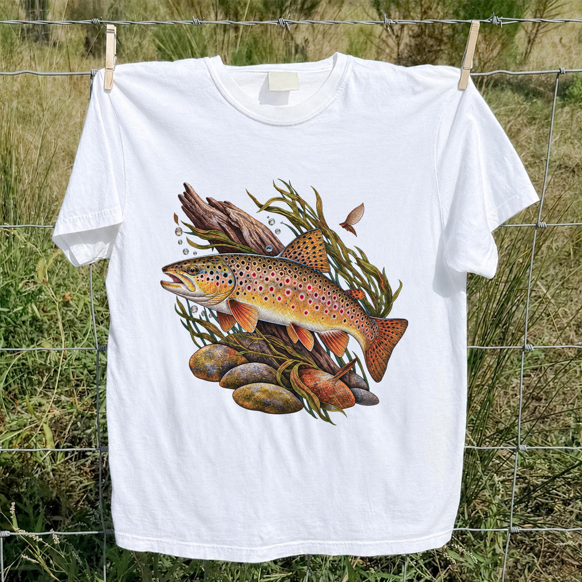 Vintage Brown Trout River Fishing Graphic T-Shirt