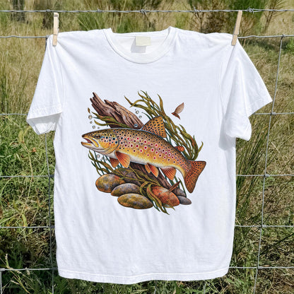 Vintage Brown Trout River Fishing Graphic T-Shirt