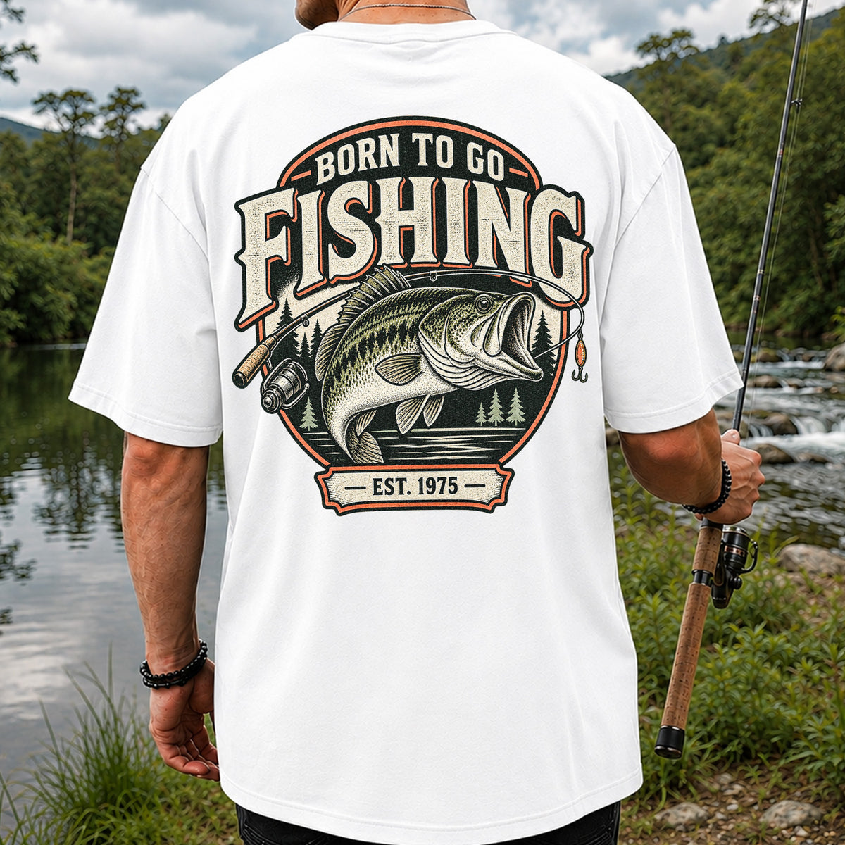 Born to Go Fishing Est. 1975 Vintage Bass Graphic T-Shirt | Back Print