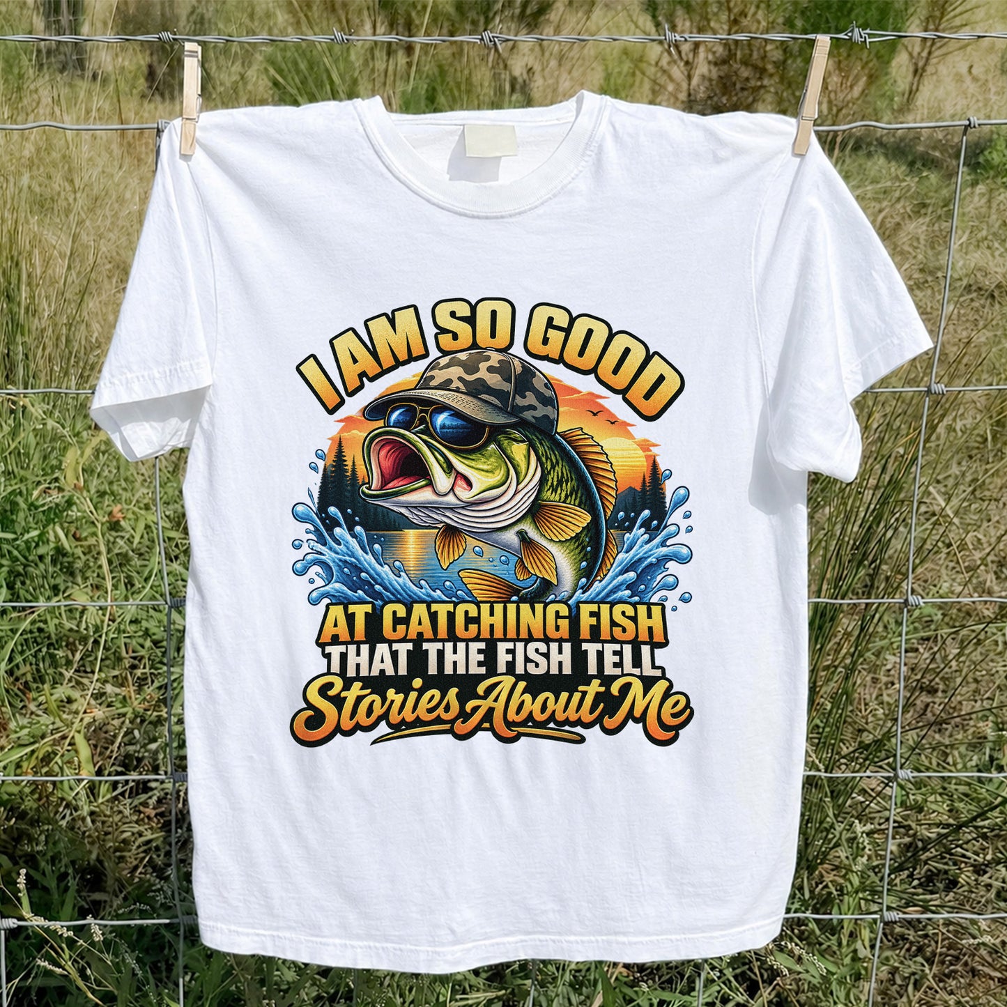 I Am So Good at Catching Fish That the Fish Tell Stories About Me Funny Bass Fishing T-Shirt