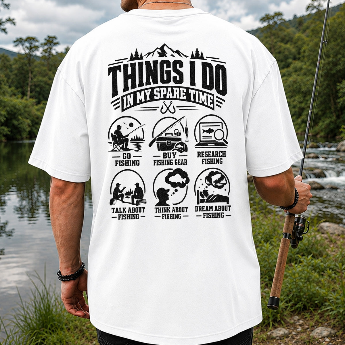 Things I Do in My Spare Time Funny Fishing T-Shirt | Back Print