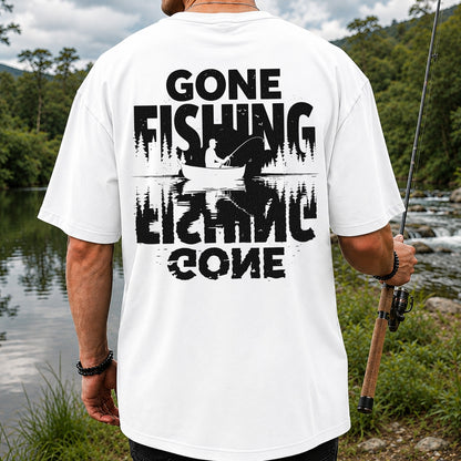 Gone Fishing Lake Adventure Angler Graphic T-Shirt | Back Print