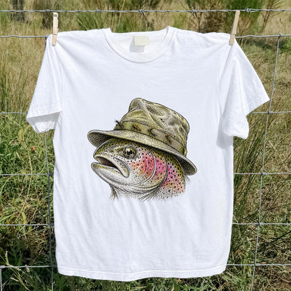 Rainbow Trout Wearing Fishing Hat Graphic T-Shirt