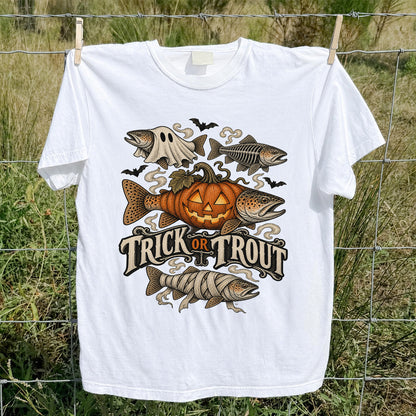 Trick or Trout Spooky Fish Halloween Graphic T-Shirt