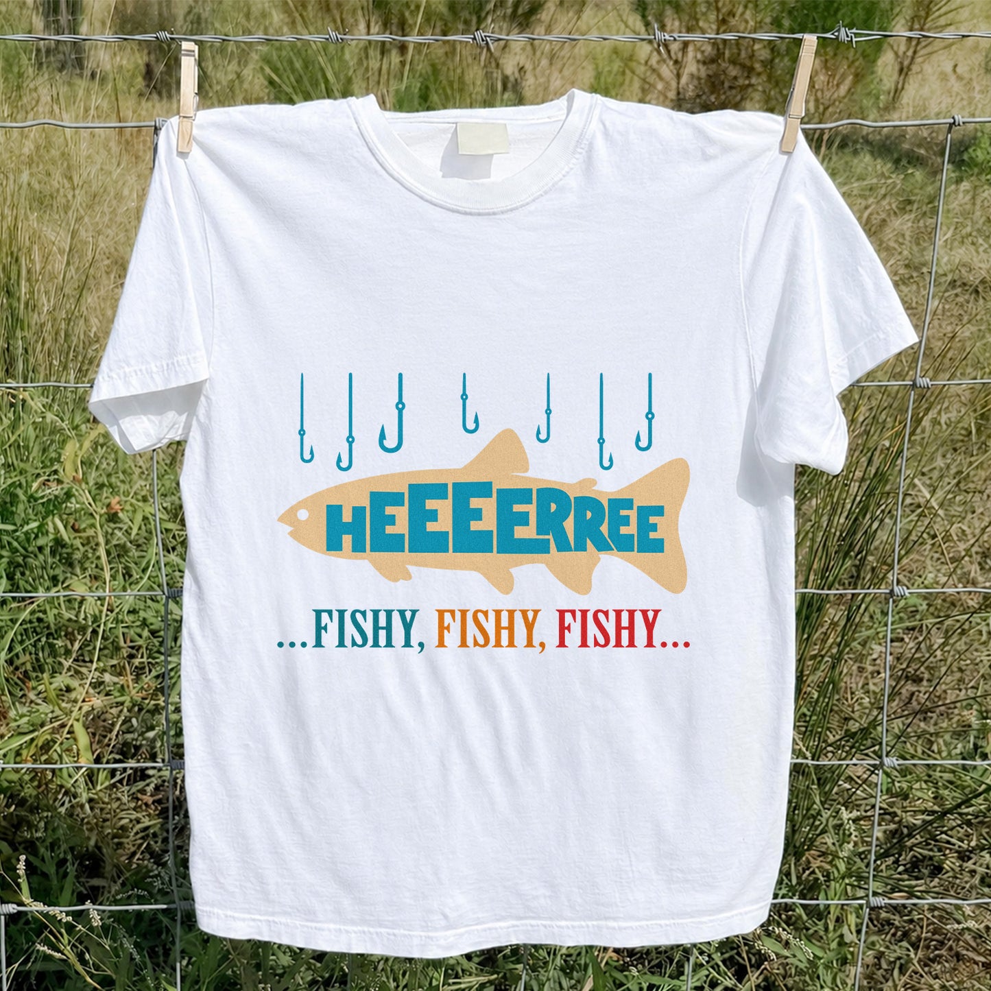 Heeeerrree Fishy Fishy Fishy Funny Fishing T-Shirt