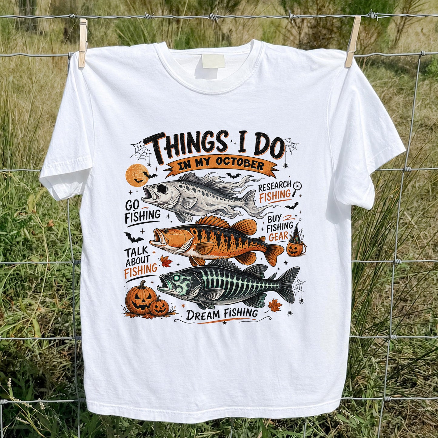 Things I Do In My October Fishing T-Shirt Halloween Fishing Tee