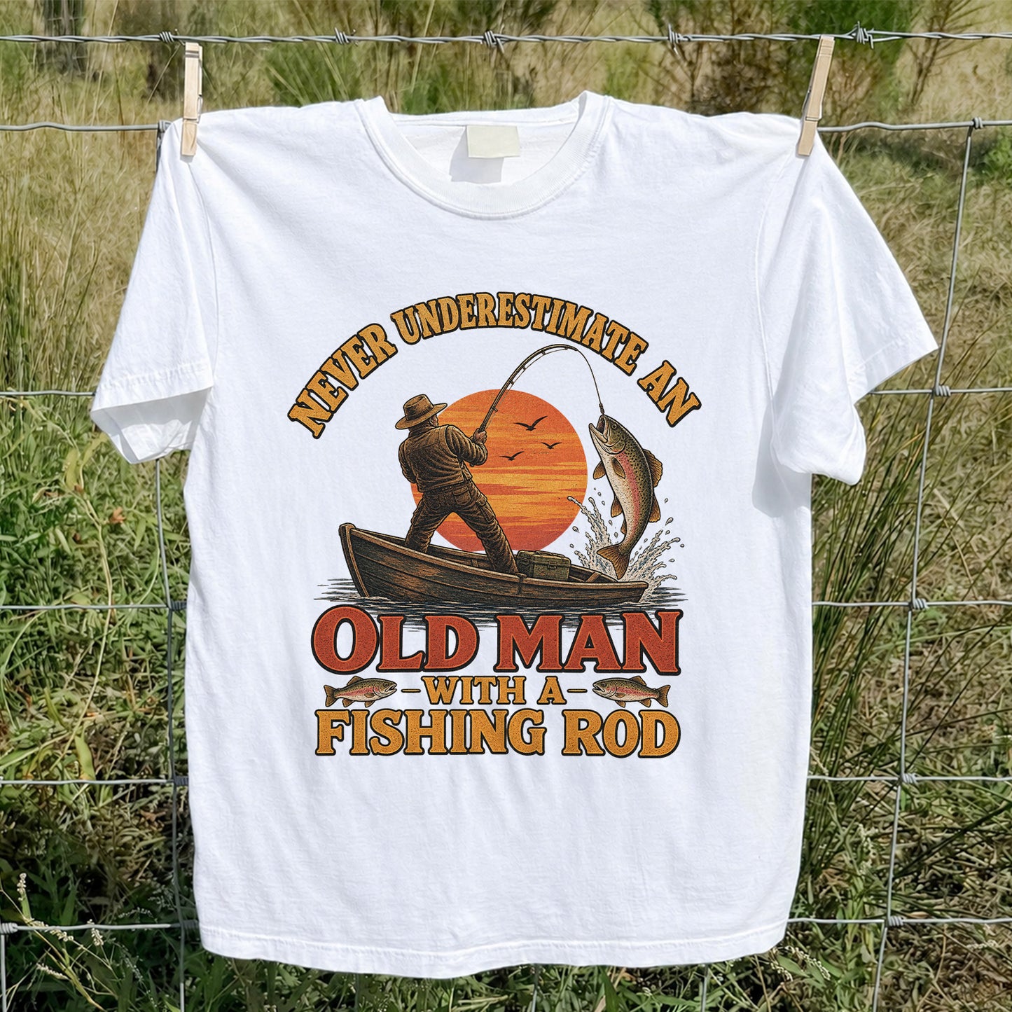 Never Underestimate an Old Man With a Fishing Rod T-Shirt