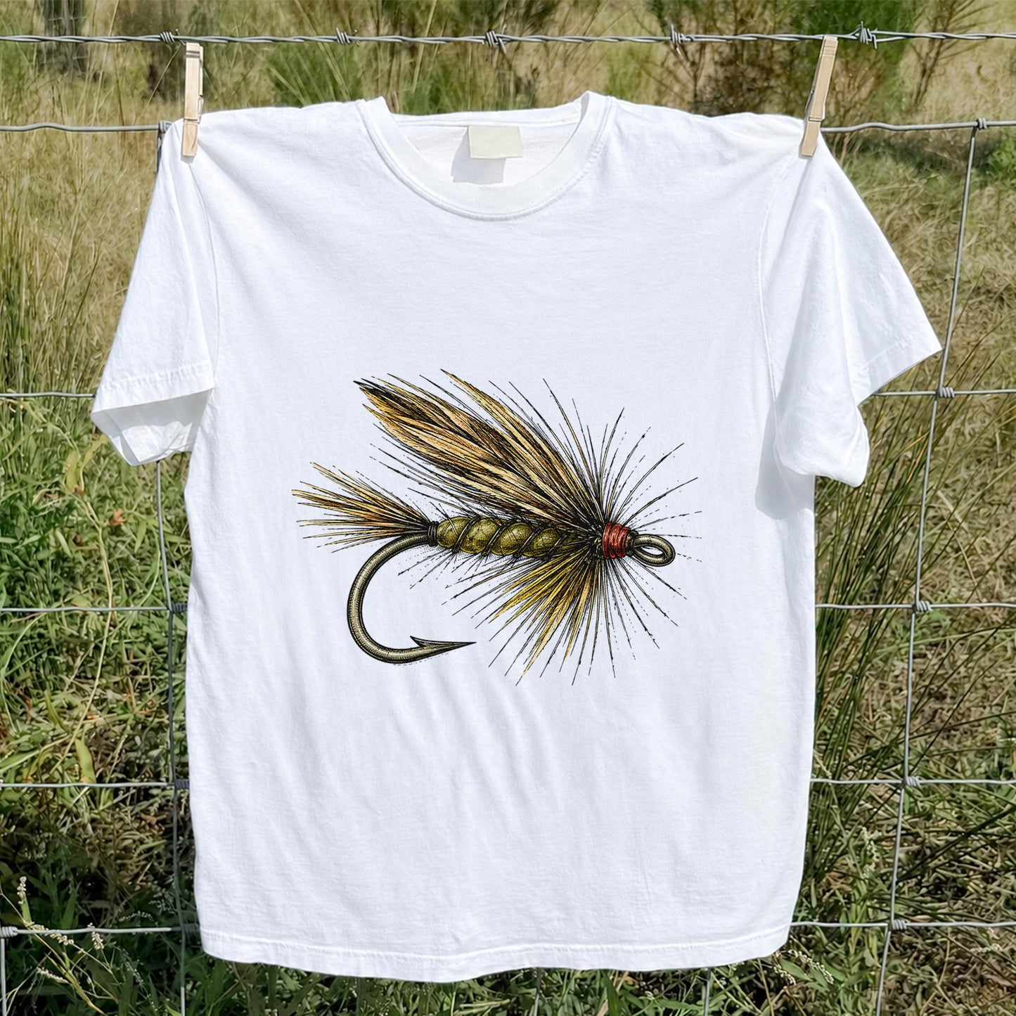 Vintage Fly Fishing Lure and Hook Graphic T-Shirt