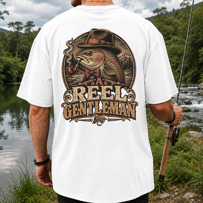 A Reel Gentleman Trout Fishing Vintage Graphic T-Shirt | Back Print