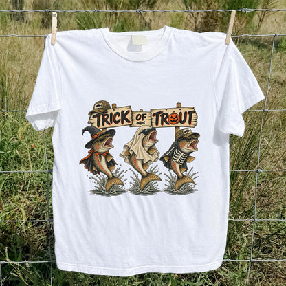 Trick or Trout Halloween Three Trout Fishing T-Shirt