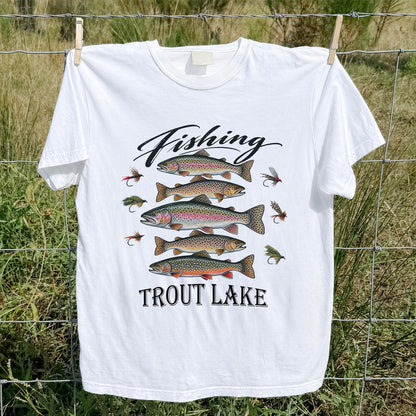 Fishing Trout Lake Vintage Trout and Flies Graphic T-Shirt