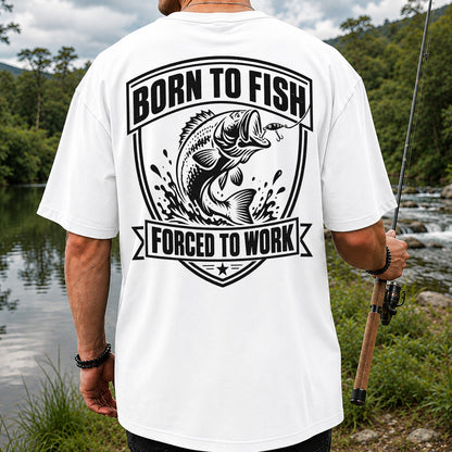Born to Fish Forced to Work Funny Bass Fishing Graphic T-Shirt | Back Print