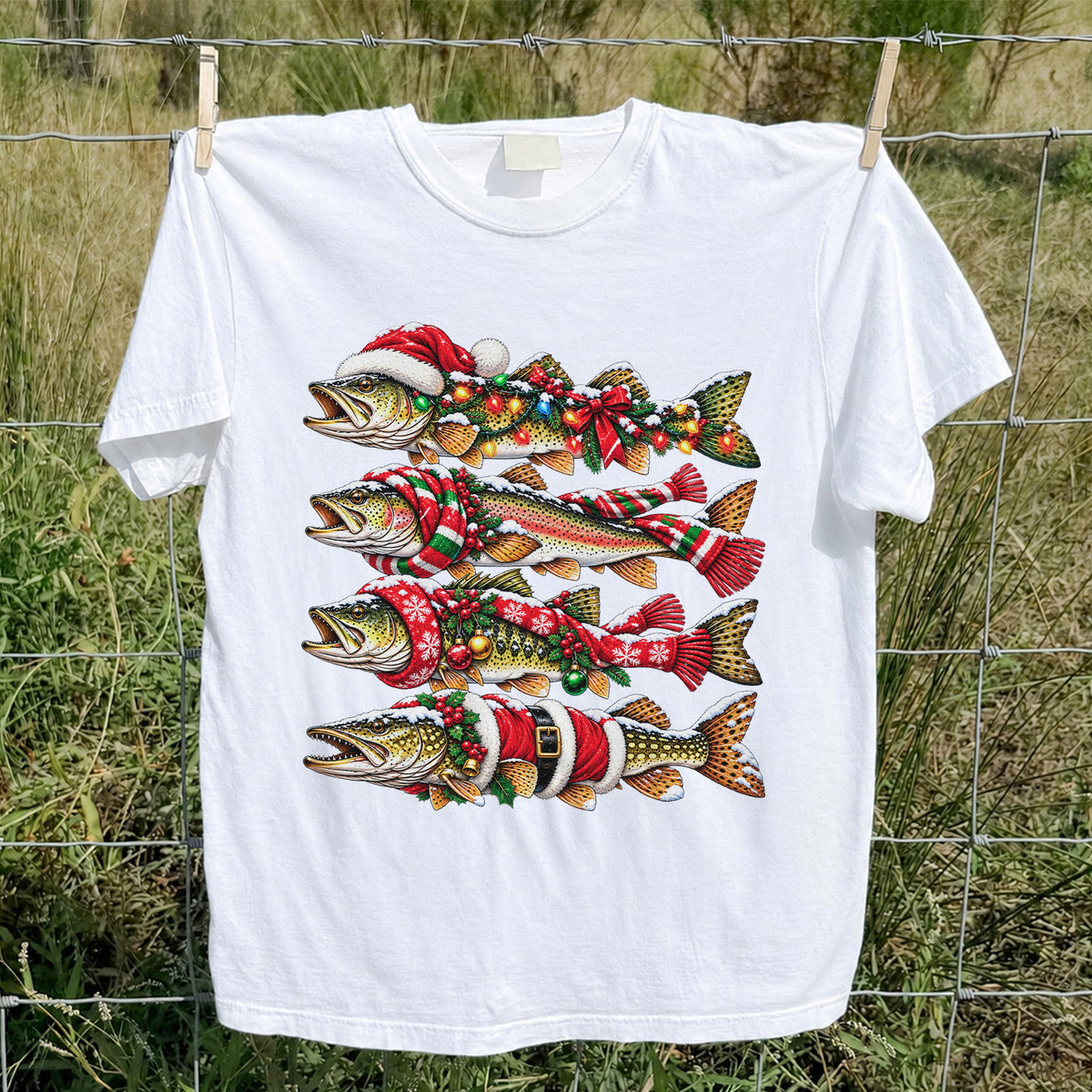 Christmas Trout Fishing Holiday Graphic T-Shirt