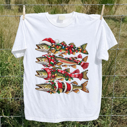 Christmas Trout Fishing Holiday Graphic T-Shirt