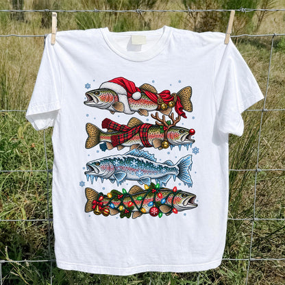 Christmas Rainbow Trout Holiday Fishing Graphic T-Shirt