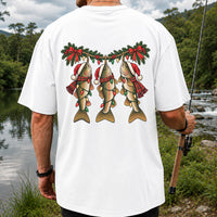 Festive Trout String Lights Christmas Fishing T-Shirt | Back Print