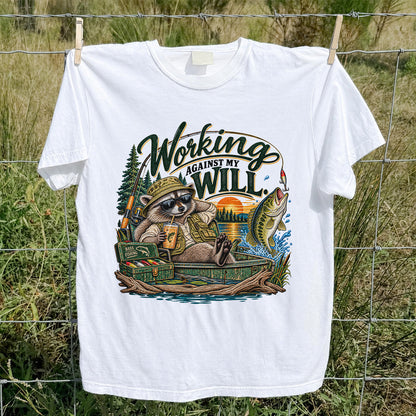 Working Against My Will Raccoon Bass Fishing T-Shirt