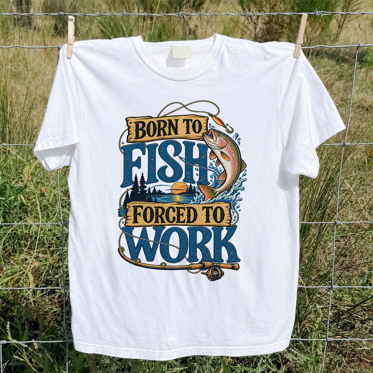 Rainbow Trout Lake Sunset Fishing Graphic T-Shirt