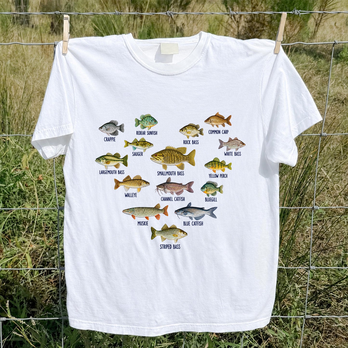 Freshwater Fish Species Chart Fishing Graphic T-Shirt