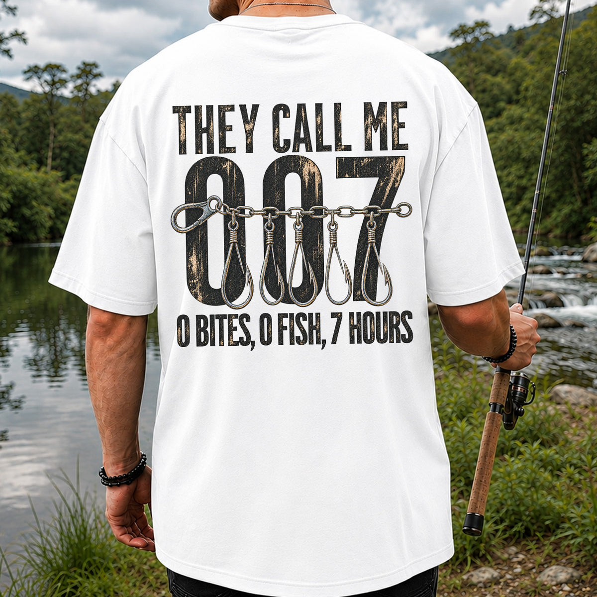 Zero Bites Fishing Hook Funny Graphic T-Shirt | Back Print