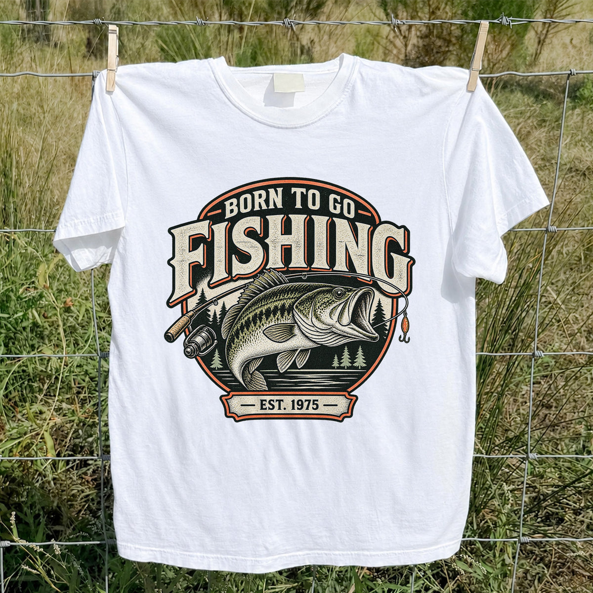 Born to Go Fishing Est. 1975 Vintage Bass Graphic T-Shirt