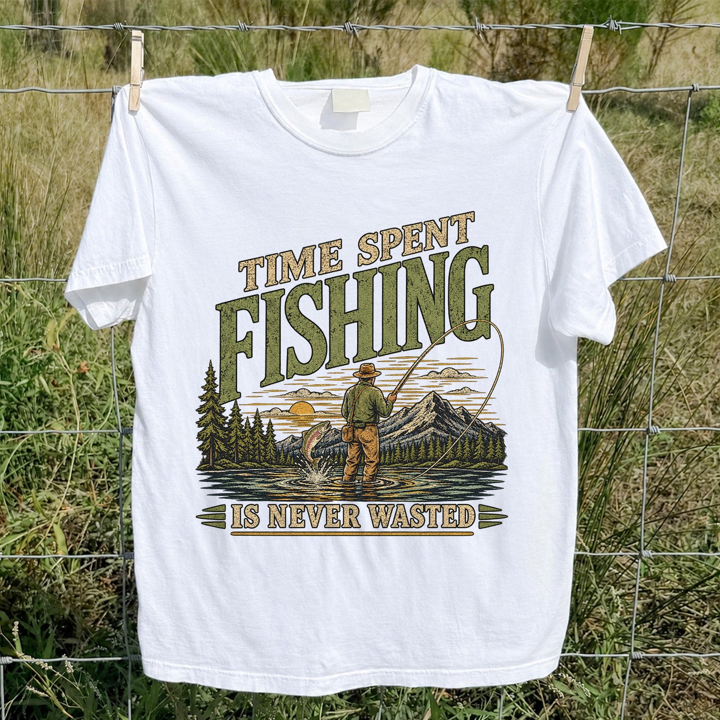 Time Spent Fishing Is Never Wasted Fly Fishing T-Shirt
