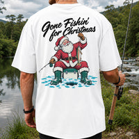 Santa Claus Ice Fishing Christmas Graphic T-Shirt | Back Print