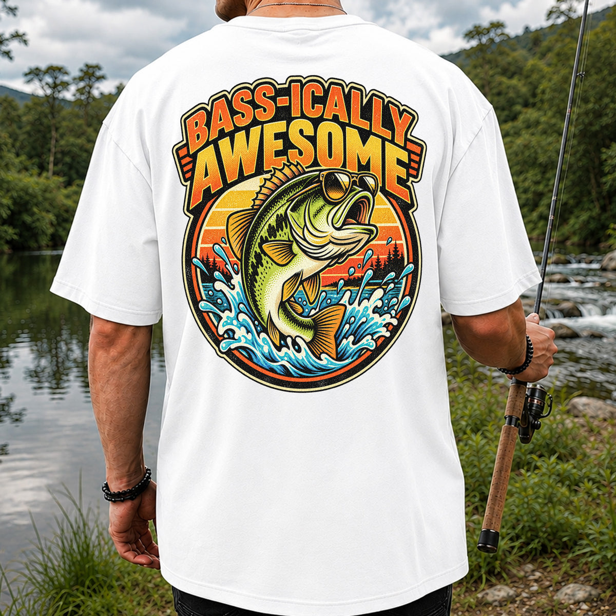 Bass-ically Awesome Funny Bass Fishing Graphic T-Shirt | Back Print