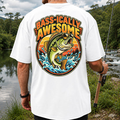 Bass-ically Awesome Funny Bass Fishing Graphic T-Shirt | Back Print