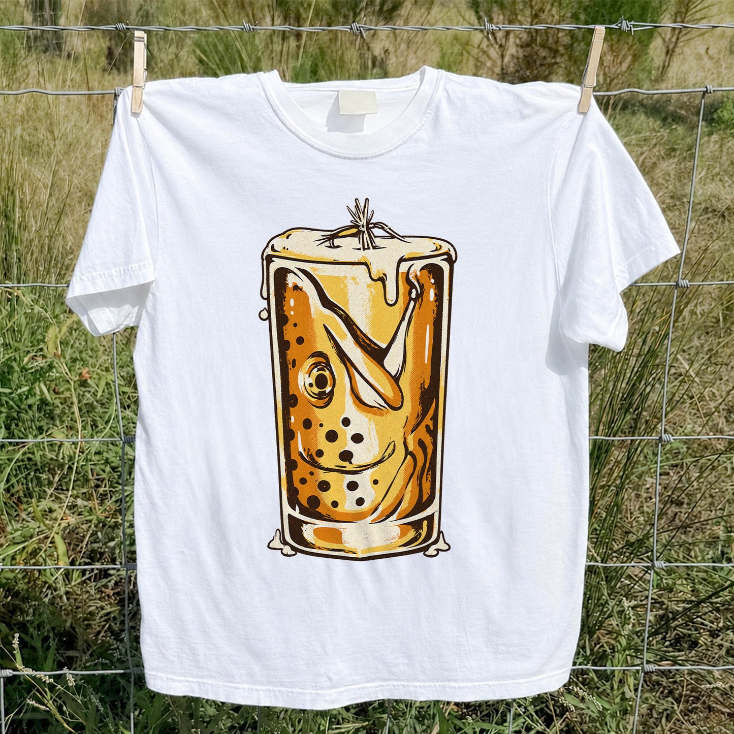 Vintage Trout in a Beer Glass Fishing Graphic T-Shirt