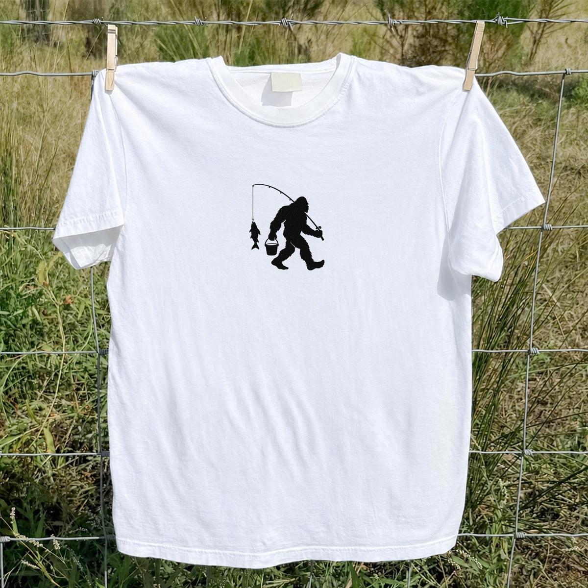 Fishing Silhouette with Catch and Bucket Graphic T-Shirt