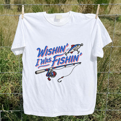 Wishin' I Was Fishin' Fishing Rod and Lure Graphic T-Shirt