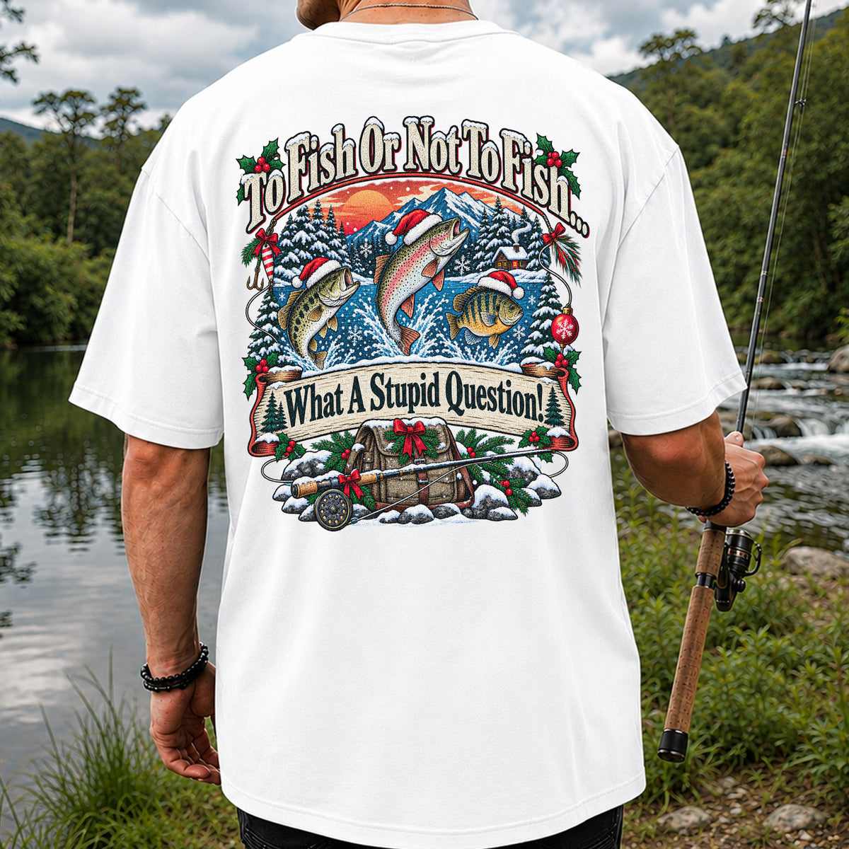 To Fish or Not to Fish Christmas Fishing T-Shirt | Back Print
