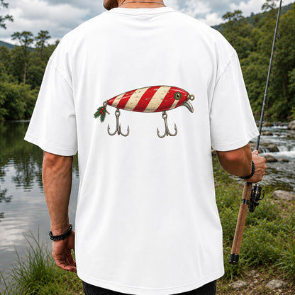 Vintage Red and Cream Fishing Lure Graphic T-Shirt | Back Print