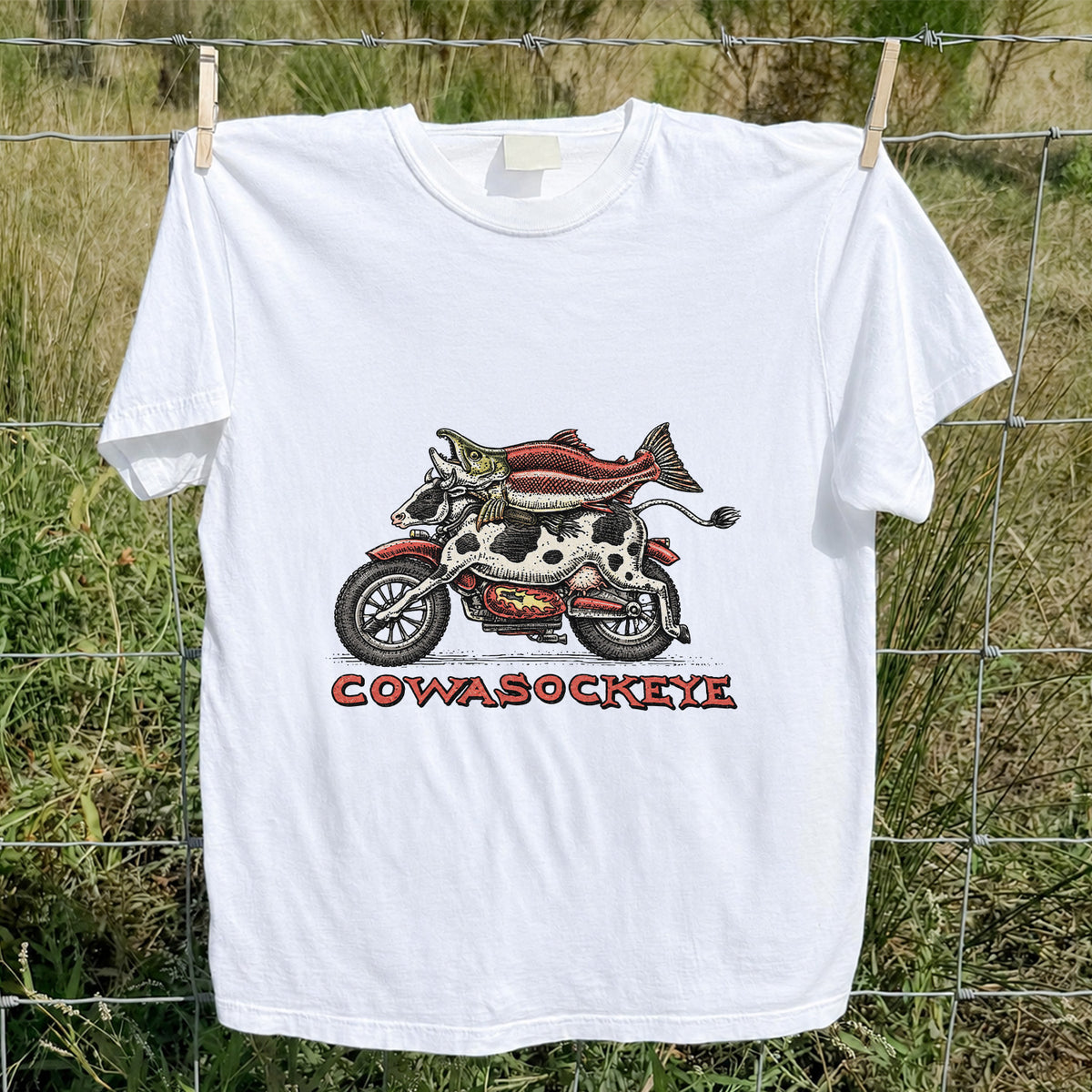 Cowasockeye Trout Motorcycle Funny Fishing Graphic T-Shirt