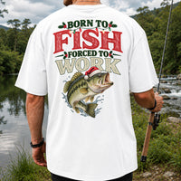 Born to Fish Forced to Work Christmas Largemouth Bass Graphic T-Shirt | Back Print