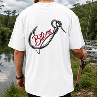 Bite Me Fishing Hook Funny Graphic T-Shirt | Back Print