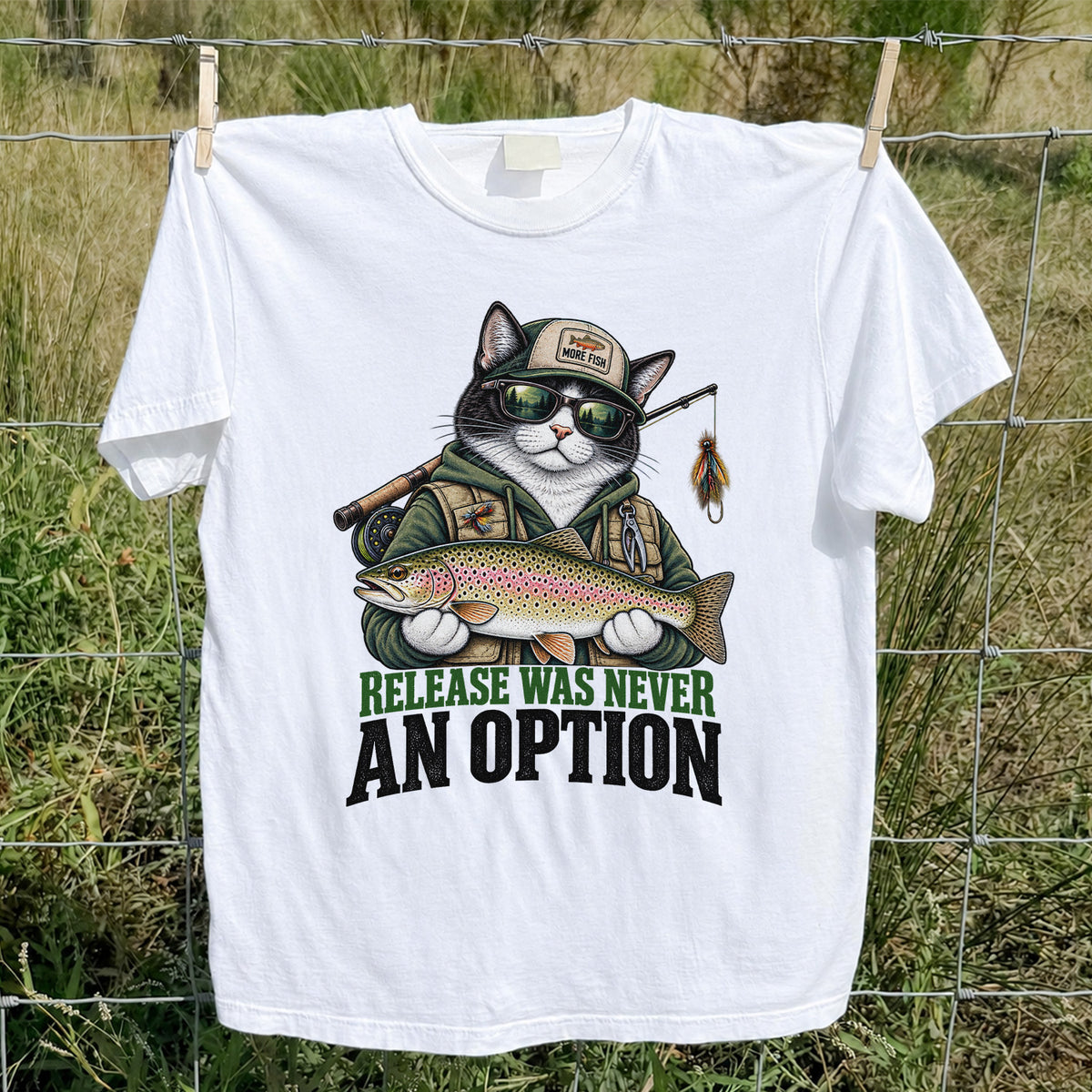 Release Was Never an Option Cat and Trout Funny Fishing T-Shirt