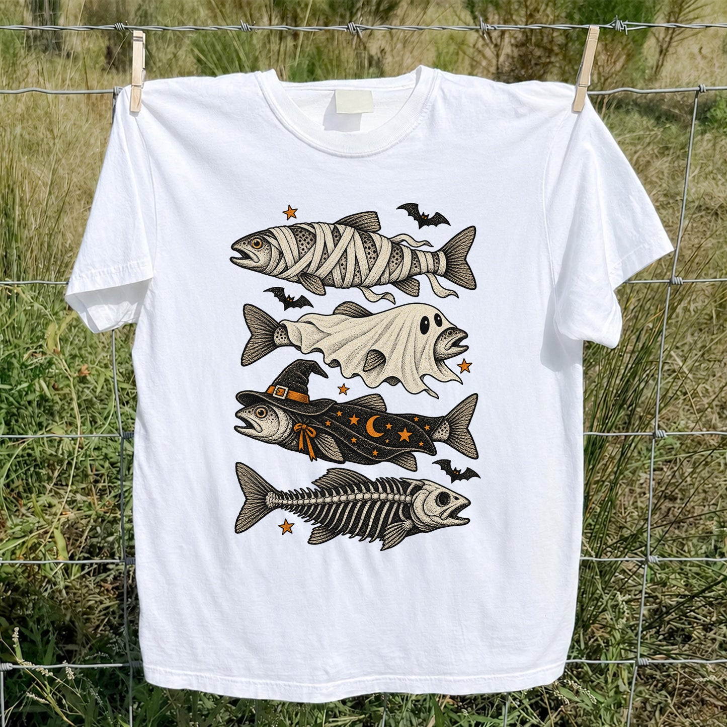 Halloween Costume Fish Spooky Fishing Graphic T-Shirt