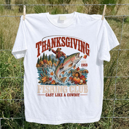Thanksgiving Cowboy Trout Fishing Club Graphic T-Shirt