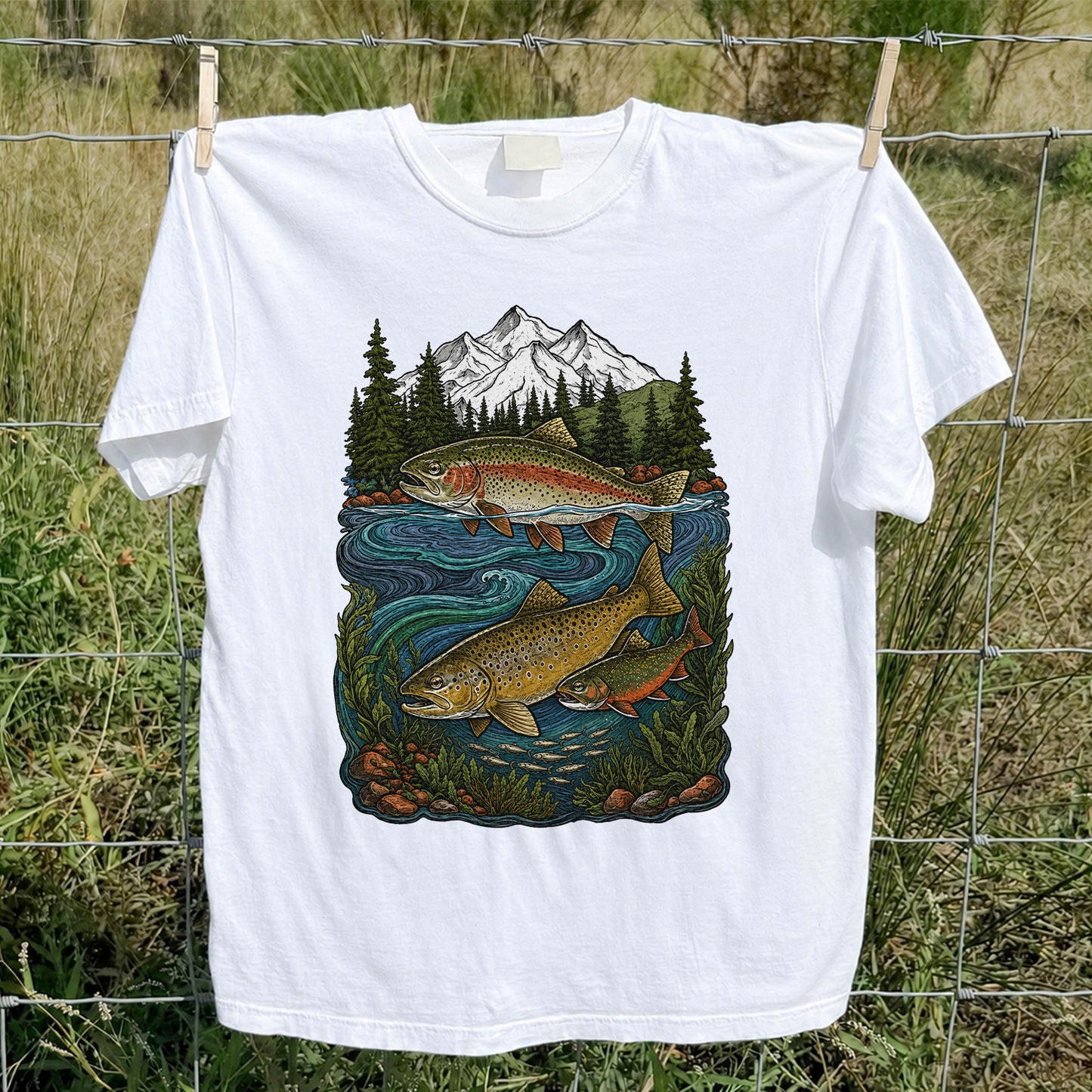 Trout Fishing T-Shirt  Mountain River Fishing Tee