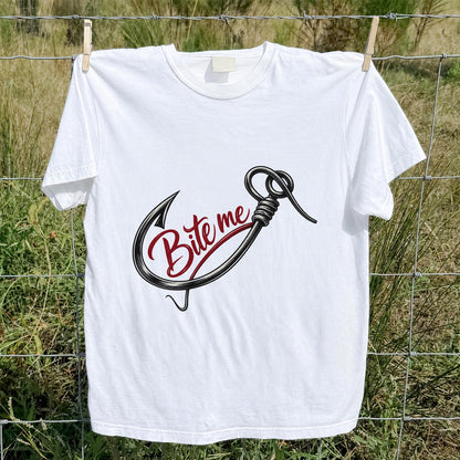 Bite Me Fishing Hook Funny Graphic T-Shirt