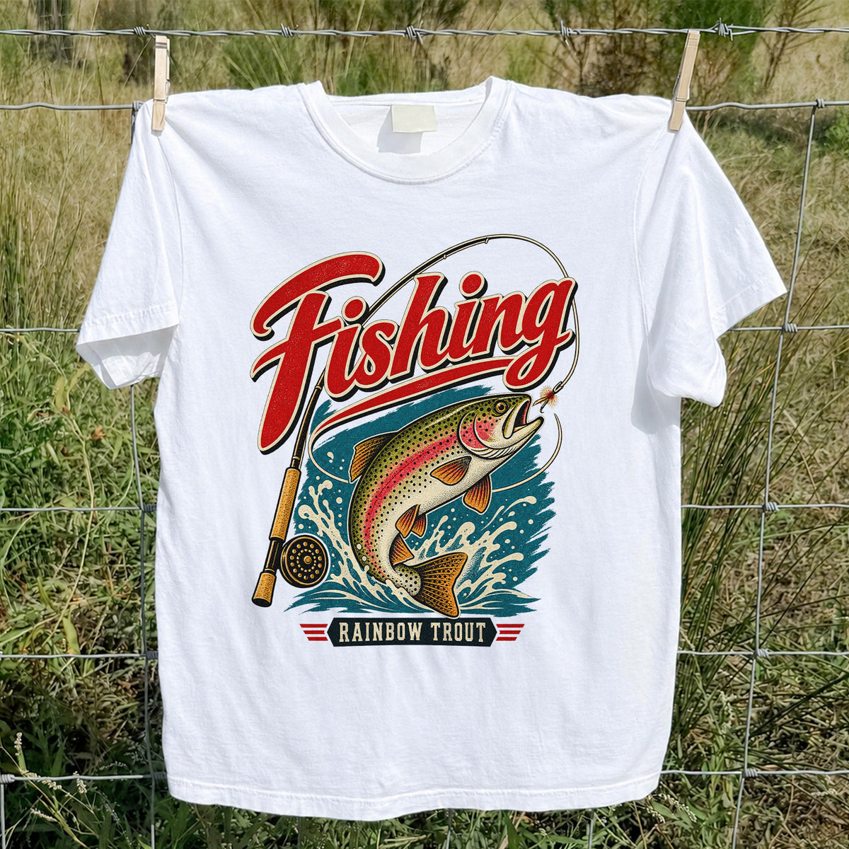 Vintage Rainbow Trout Fishing Graphic T-Shirt