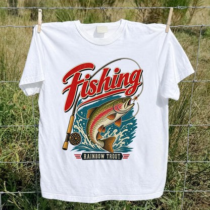 Vintage Rainbow Trout Fishing Graphic T-Shirt