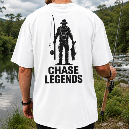 Chase Legends Fly Fishing Angler Silhouette Graphic T-Shirt | Back Print