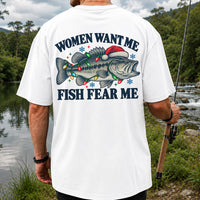 Women Want Me Fish Fear Me Christmas Bass T-Shirt | Back Print