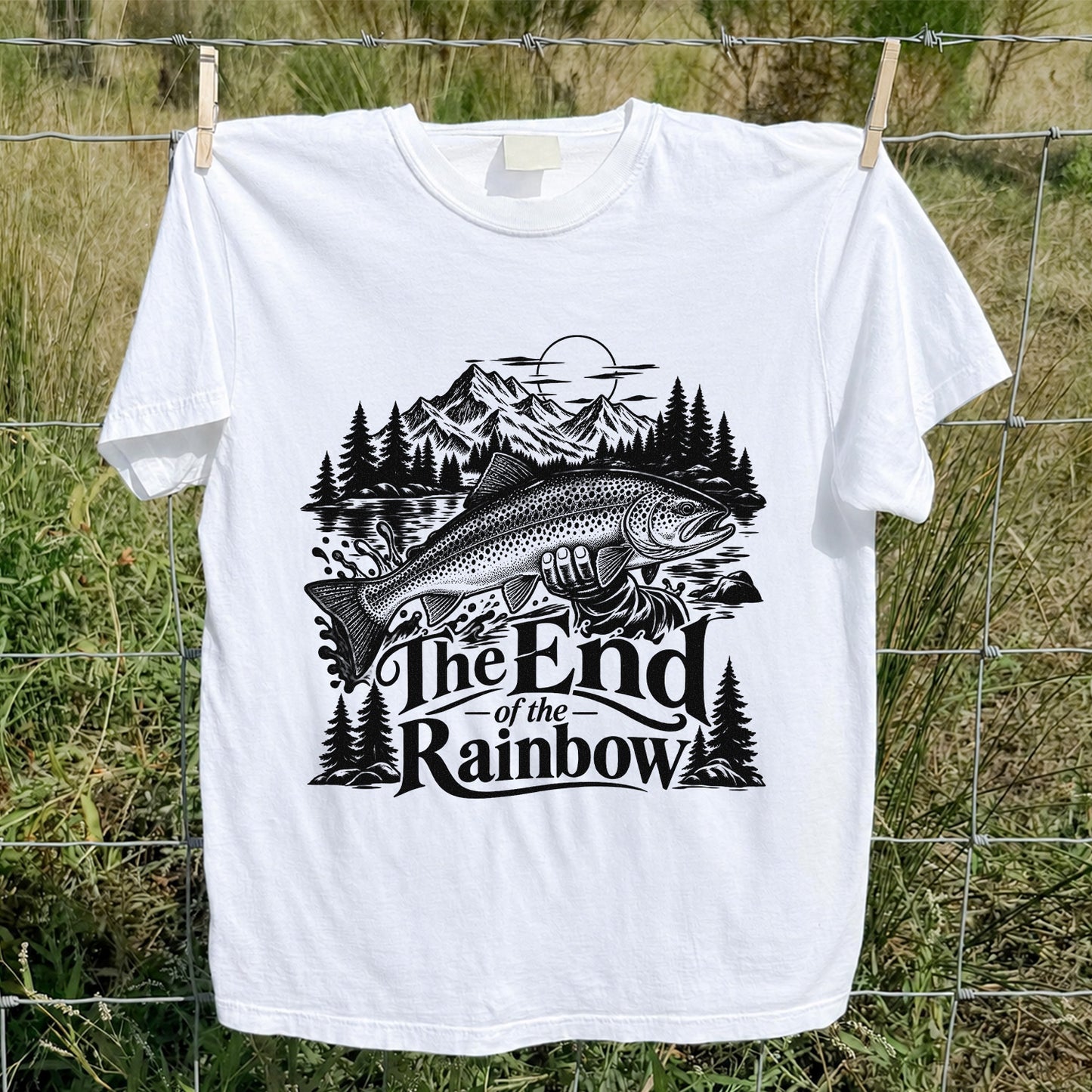 The End of the Rainbow Trout and Mountain Fishing Graphic T-Shirt