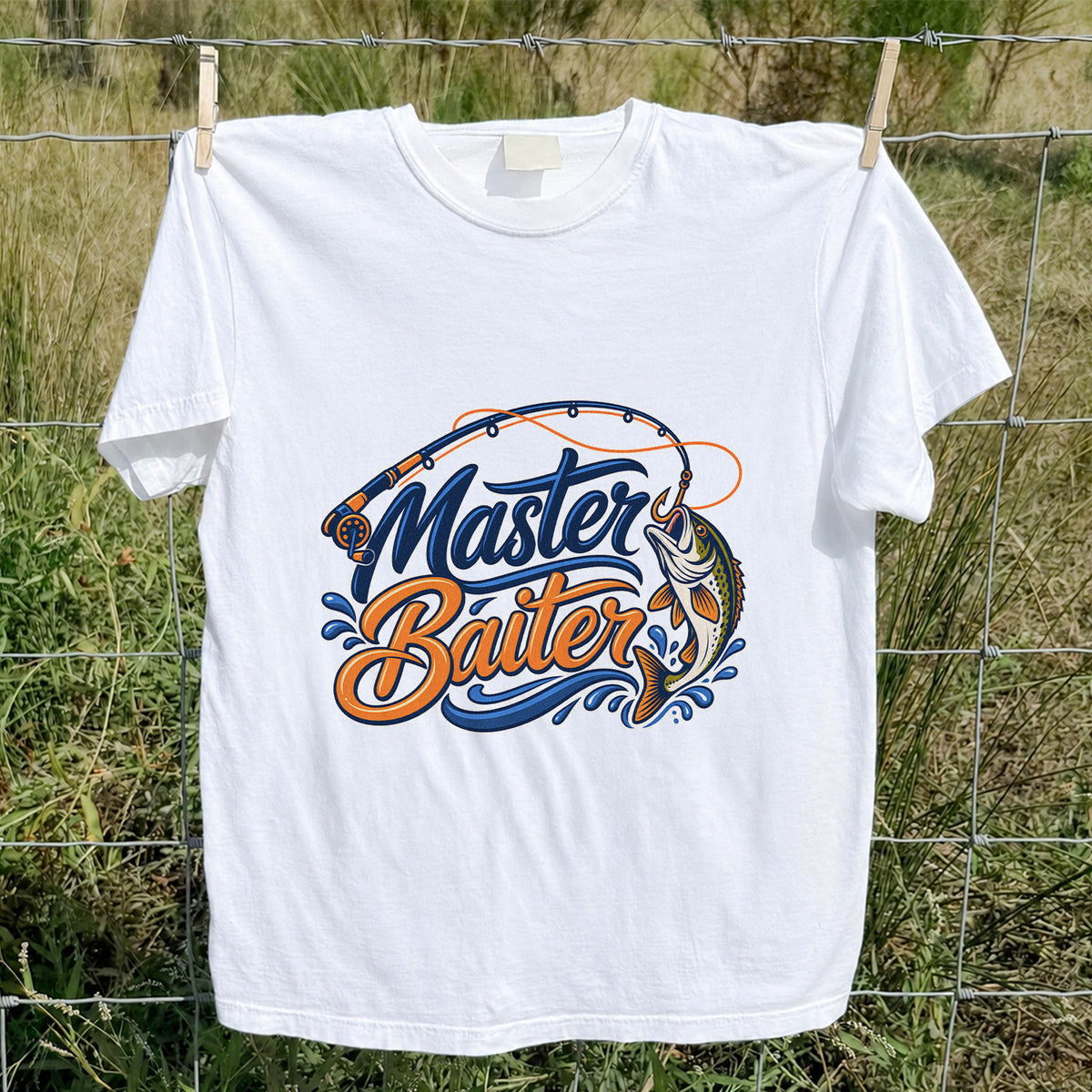 Master Baiter Funny Fishing Rod and Jumping Fish T-Shirt