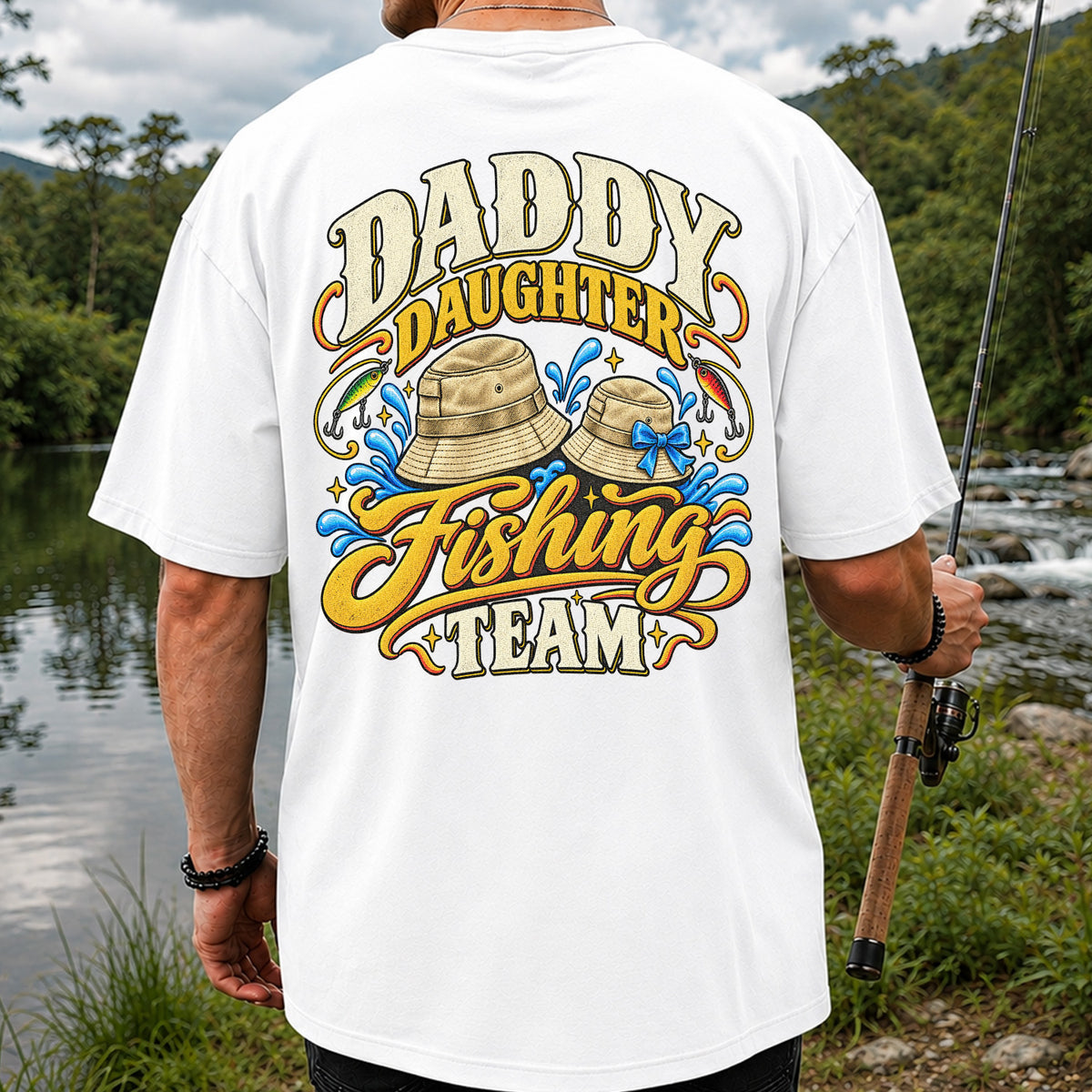 Dad Daughter Fishing Team Family Fishing Graphic T-Shirt | Back Print